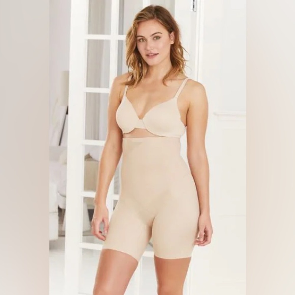 MiracleSuit High-Waist Thigh Slimmer Shorts in Nude, size Large